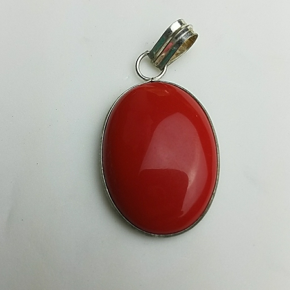 Genuine Red Coral Silver Pendant
